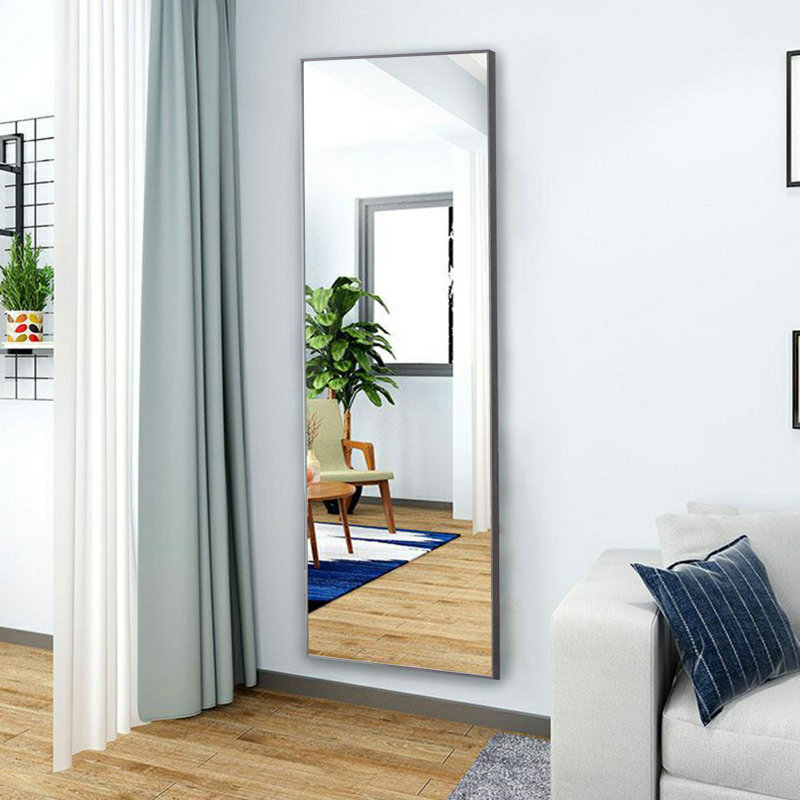 Kalianne Wood Rectangle Mirror, 59'' H x 15.7'' W, Matt Black