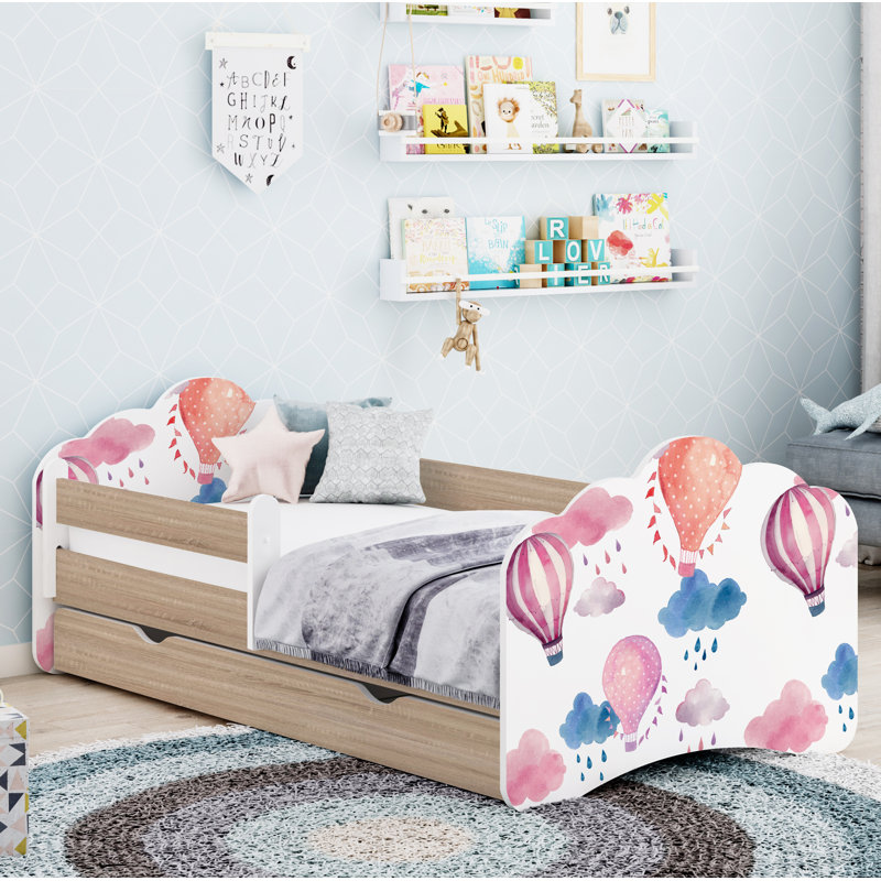 Ramsell European Toddler Bed Frame with Drawers, 56.5 x 70 x 140cm, Sonoma Oak
