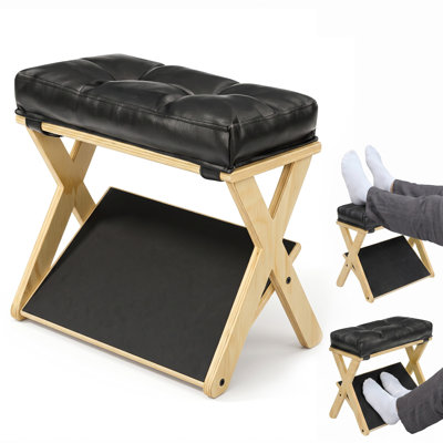 Adjustable Footrest 2-in-1 Wood Under Desk Foot Stool with Cushion, Anti-Slip Pedal for Office Home Gaming