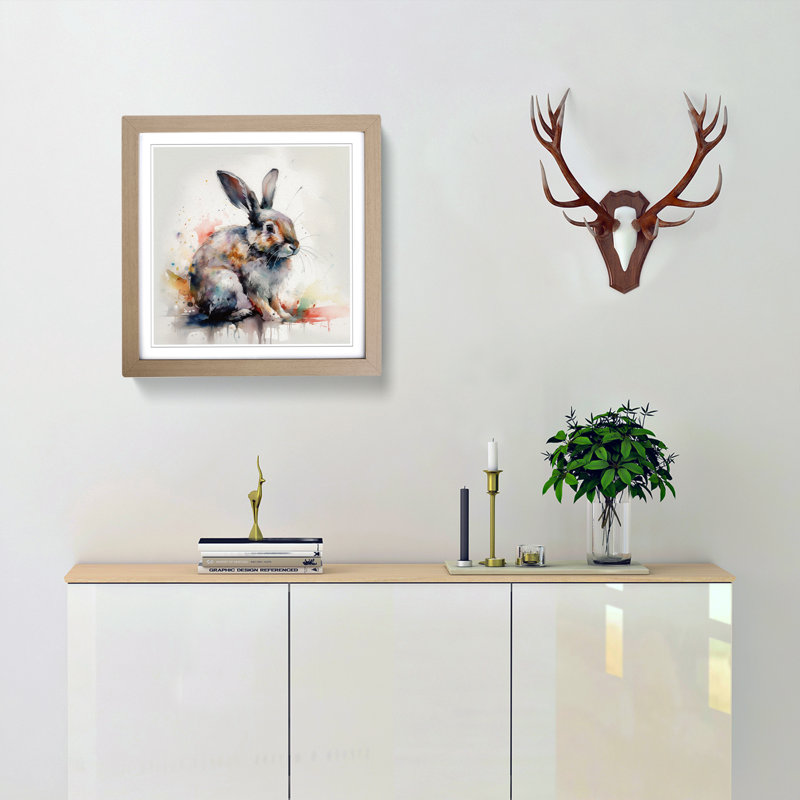 Rabbit Gestural Art No.1 - Framed Print, Oak