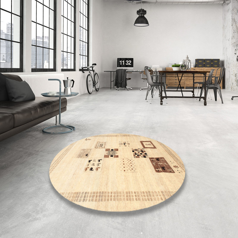 Tapis beige/brun/noir contemporain, Rond 8 pi