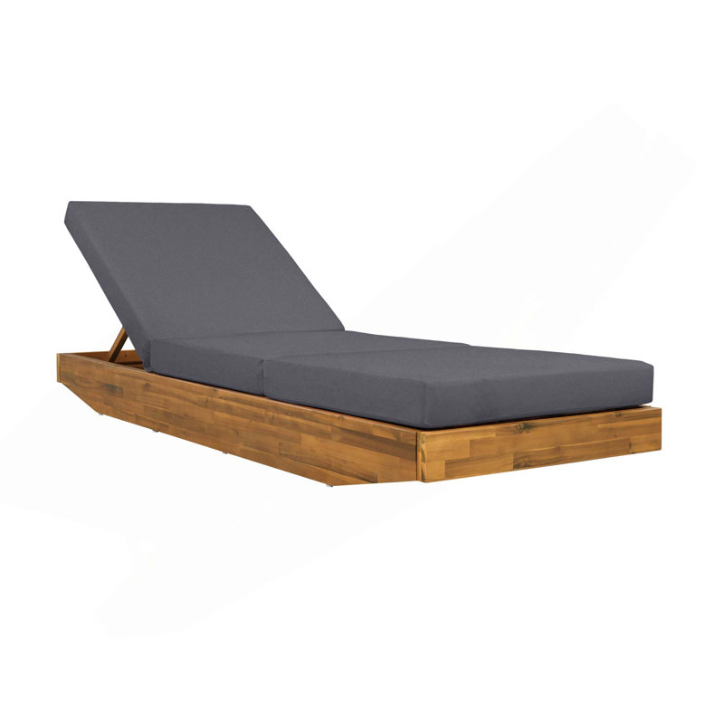 Chaise longue moderne en bois d'acacia avec coussin triple hydrofuge, Gris foncé