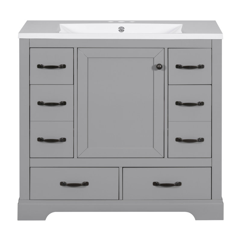 Meuble-lavabo de 36 pouces avec lavabo, six tiroirs, cloison multifonctionnelle et tablette réglable pour un rangement efficace