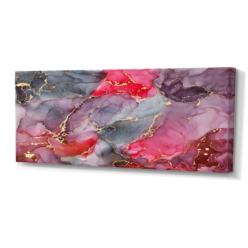 Fluide abstrait rouge et mauve - peinture sur toile, H 28 po x l 60 po x P 1,5 po, Toile tendue