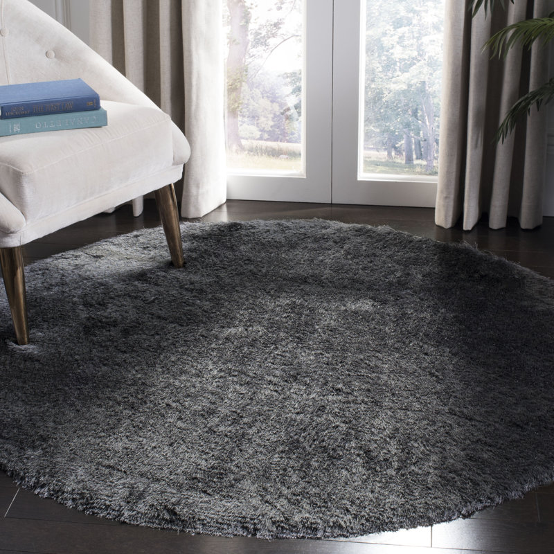 Cimah Shag Hand Tufted Performance Solid Color Rug, Round 5'