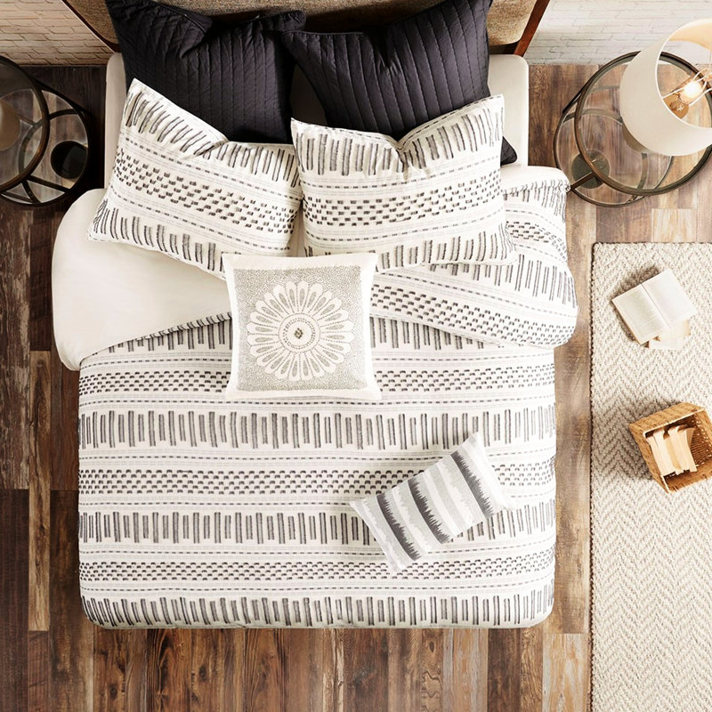 Édredon en coton mini, avec accents, 100% coton, 2 taies décoratives, look, Bartacks cachés,, Ivoire/gris anthracite