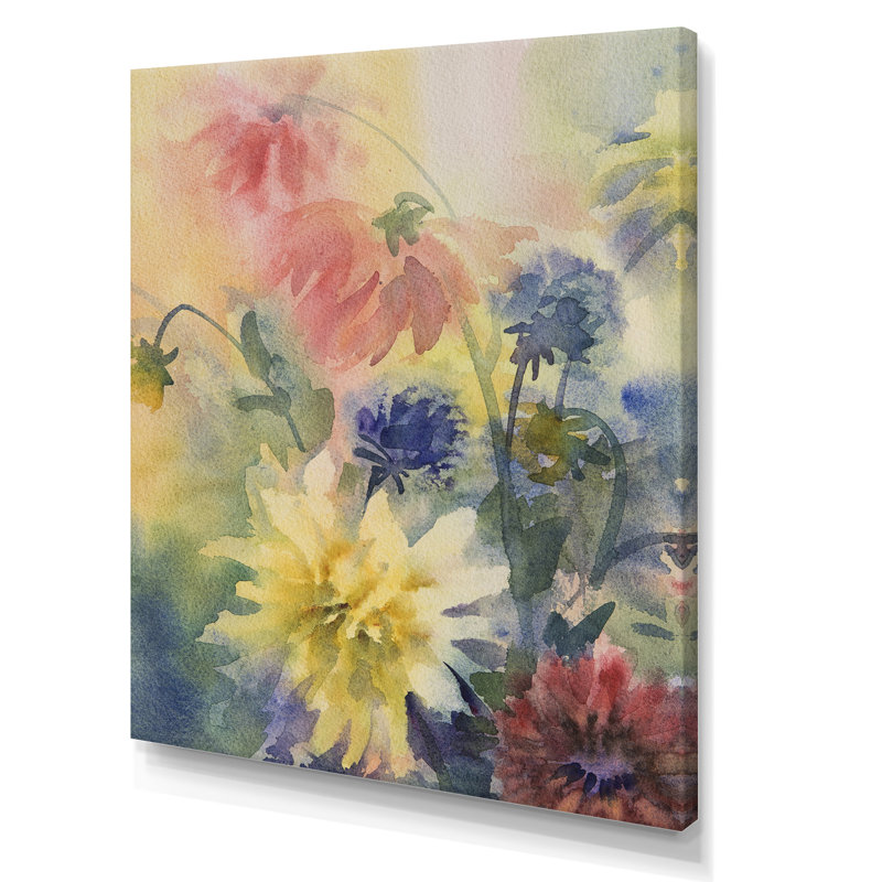 «Grunge Color Dahlias Flowers», reproduction de cadre photo sur toile, H 20 po x l 12 po x P 1 po, Toile tendue