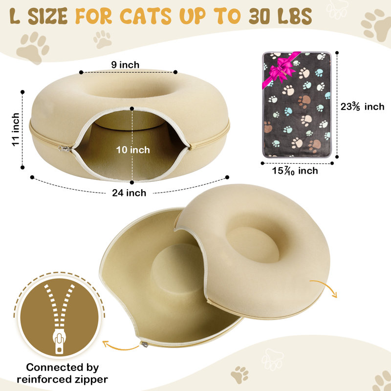 Lit pour chat Ameliah,   Grande taille: L 11 po x l 24 po, Beige