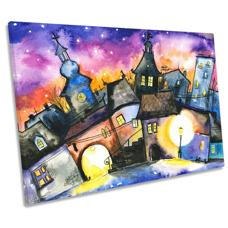 City Watercolour Town Framed - Wrapped Canvas Print, 30.5cm H x 45.7cm W x 2cm D