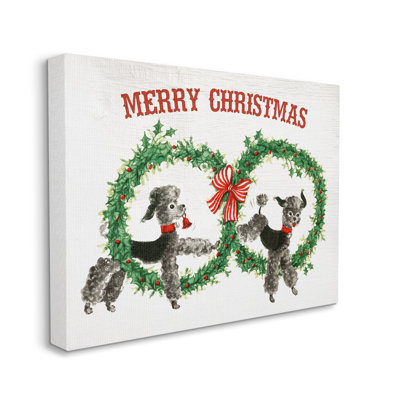 Vintage Merry Christmas Saying Festive Wreaths Toy Poodles by Daphne Polselli - Textual Art