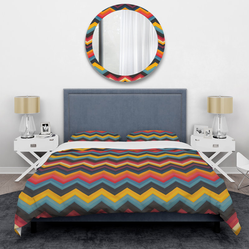 Ensemble de housse de couette à chevrons bleu et orange Harmony I, Housse de couette très grand et 2 très grandes t