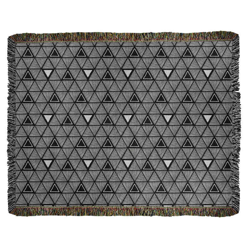 Couverture en coton tissé à triangles dessinés à la main Classic, L 37 po x L 52 po, Noir