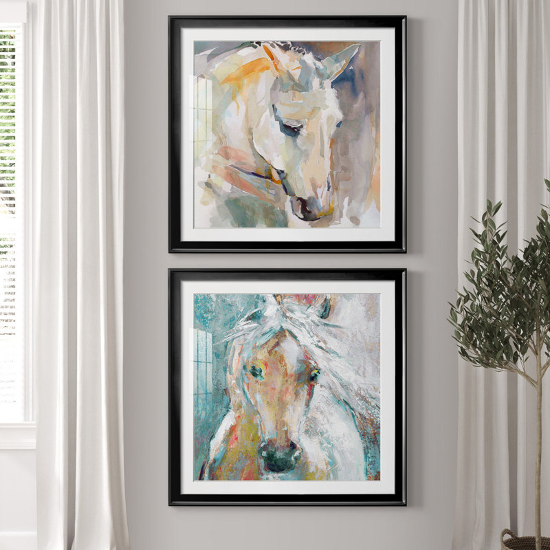 Beautiful Contemplation - ensemble de 2 reproductions d'art encadrées, H 26,5 po x l 53 po x P 1,5 po, Papier encadré noir