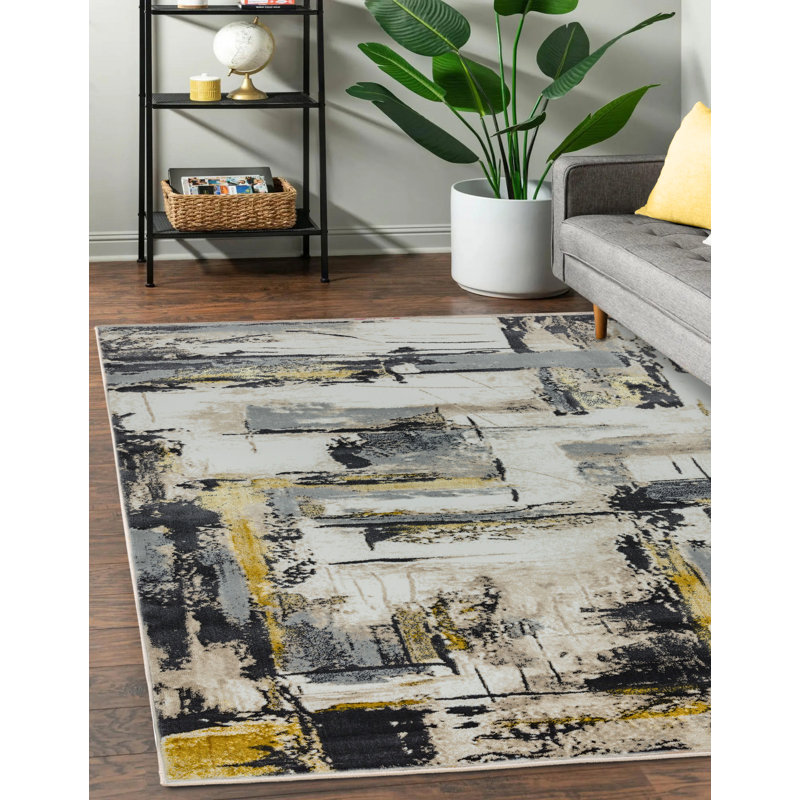 Annabella Metallic Grey/Black/Yellow Rug, Rectangle 160 x 230cm