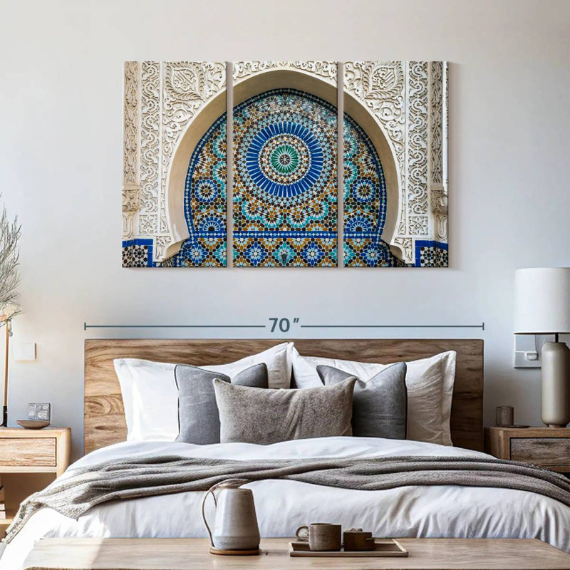 Ensemble de 3 carreaux marocains sur toile, H 57 po x l 36 po x P 1,25 po