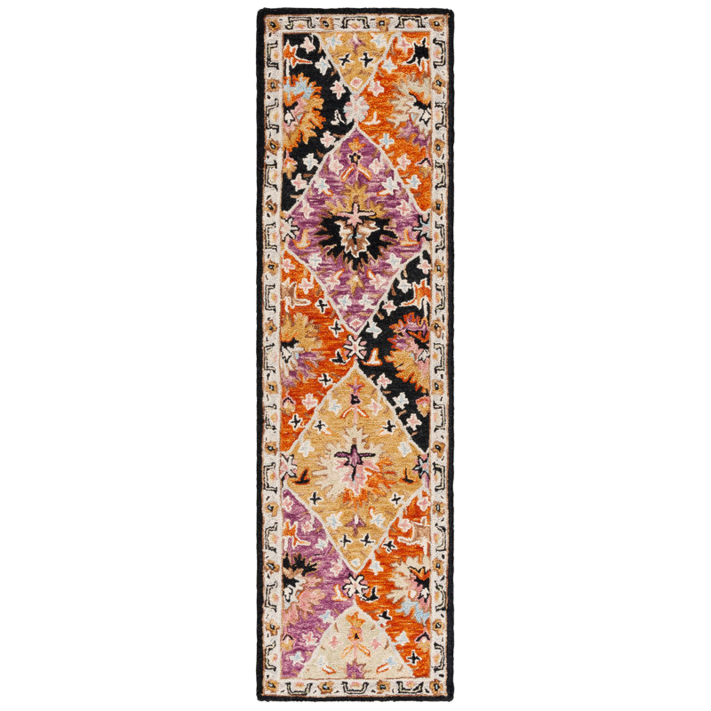 Fredick Tufted Wool/Cotton Southwestern Rug in Yellow/Black/Pink, Runner 2'3" x 8'