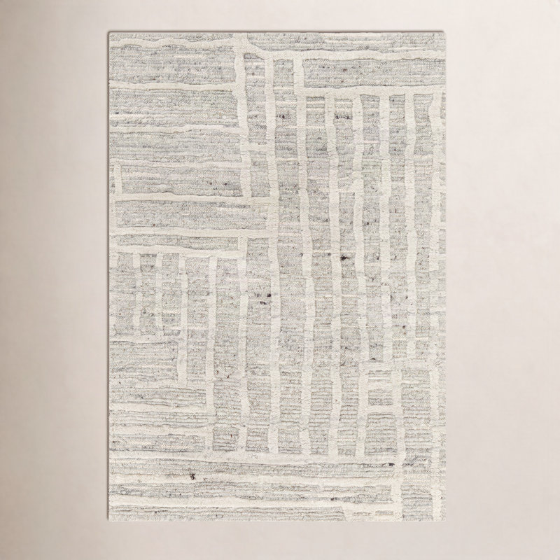 Edwardo Handwoven Wool Beige/Light Gray Area Rug, Rectangle 9' x 12'