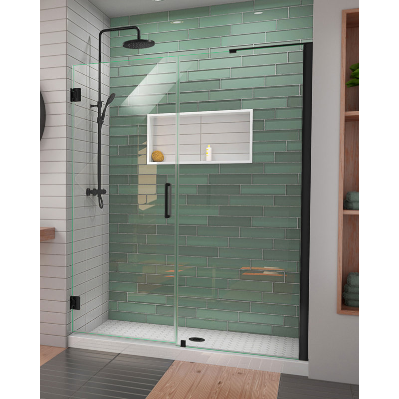 DreamLine Unidoor-LS 59 - 60 inch W x 72 inch H Frameless Hinged Shower Door with L-Bar in Matte Black, Matte Black, 60"