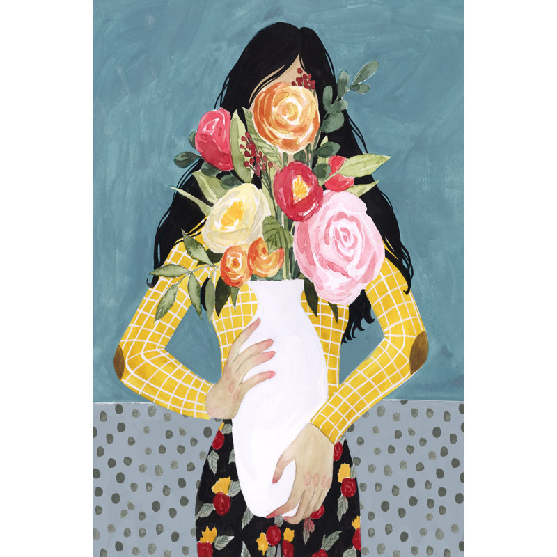 «Flower Vase Girl II», peinture sur toile, H 30 po x l 20 po