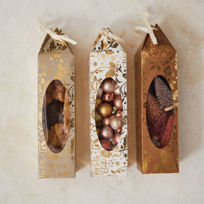 Printed Paper Gift Box with Gold Foil Pattern and Acetate Window