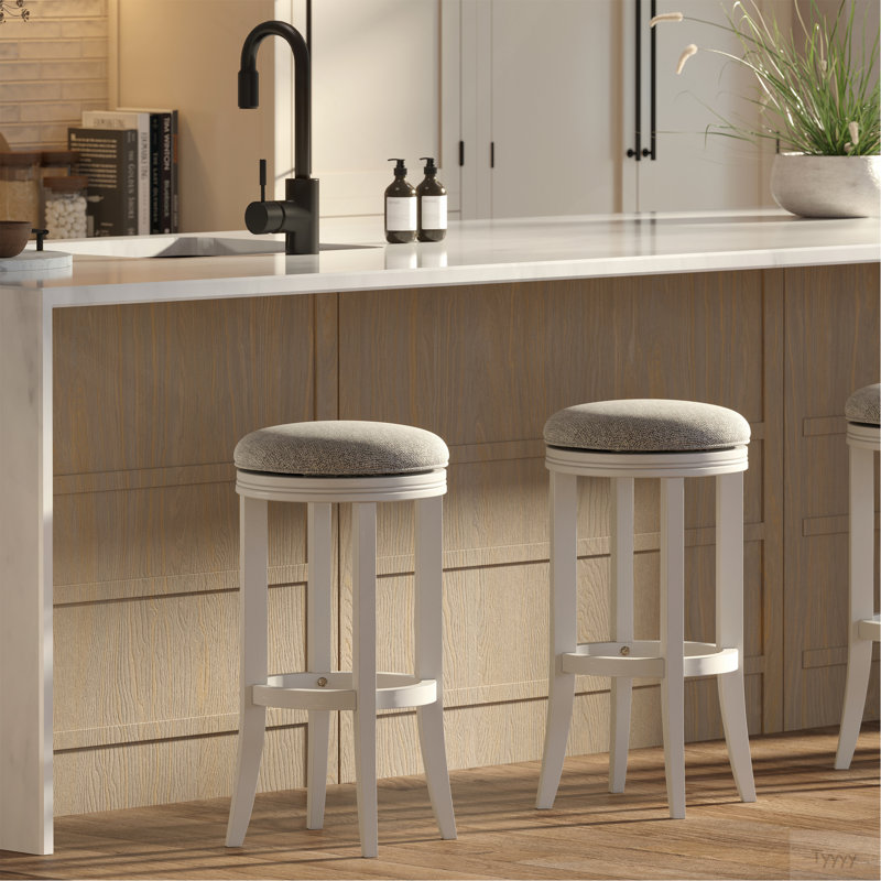 31 po Tabouret de bar sans dossier en bois à hauteur de bar avec siège pivotant gris, structure blanche, 1 pièce