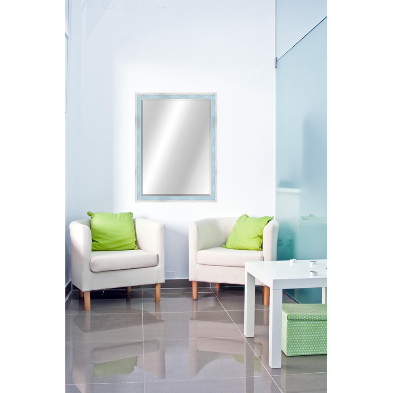 Bois naturel, 32,5 po x 26,5 po, Blanc / bleu ciel