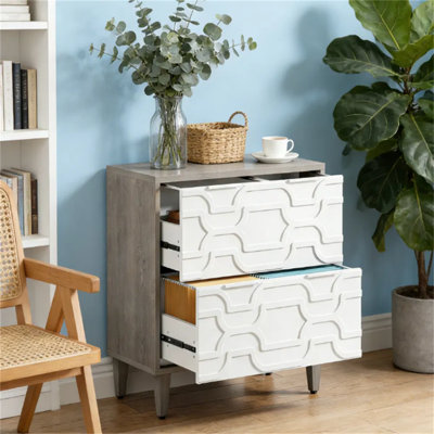 Classeur en bois à 2 tiroirs avec bureau, armoire de rangement blanche et grise pour bureau à domicile, classeur réglable