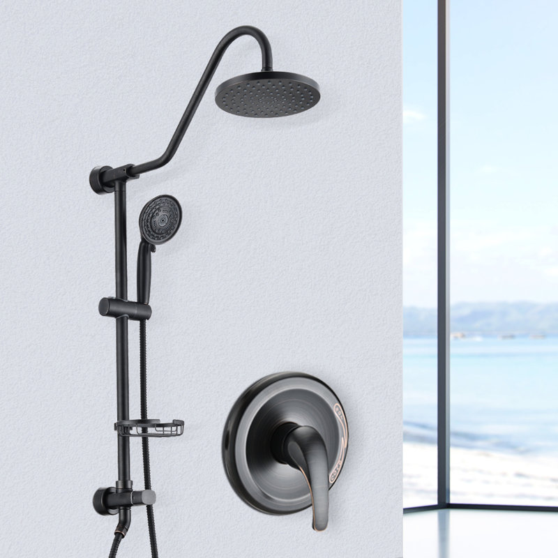 Système de douche avec grande pluie de 8 po et poche - Économie d'espace avec teinture pour la tête, Noir mat
