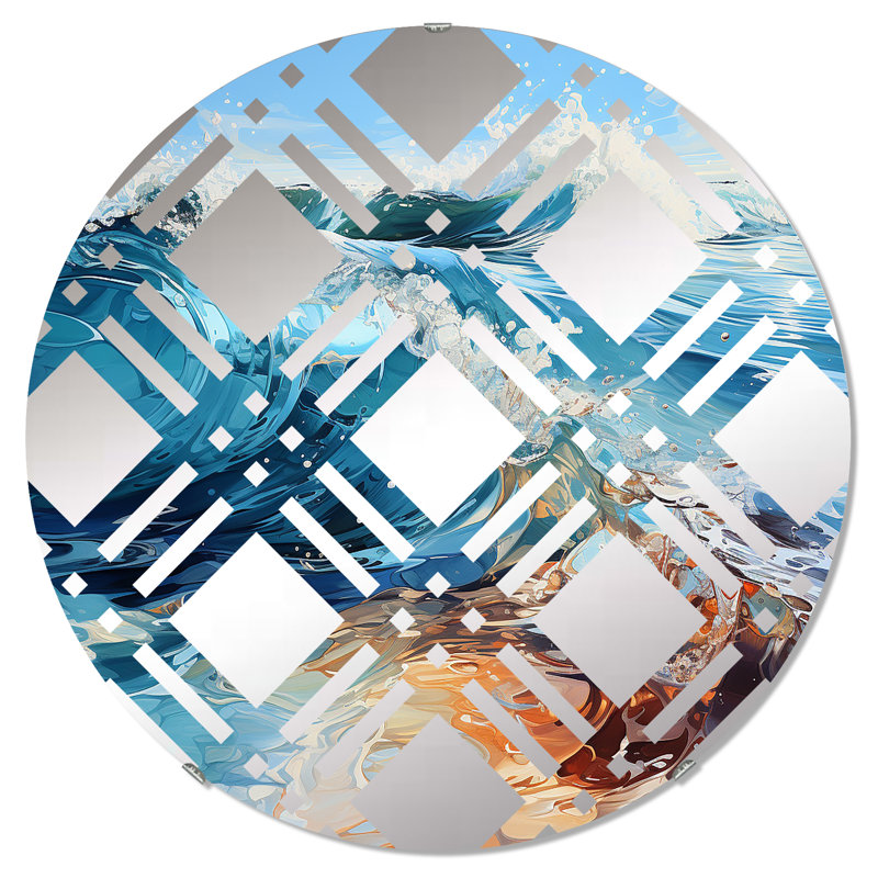 «Ocean Charm», art liquide vif - Miroir décoratif à carreaux - MIR117229-Rond, 31,4 po x 31,4 po