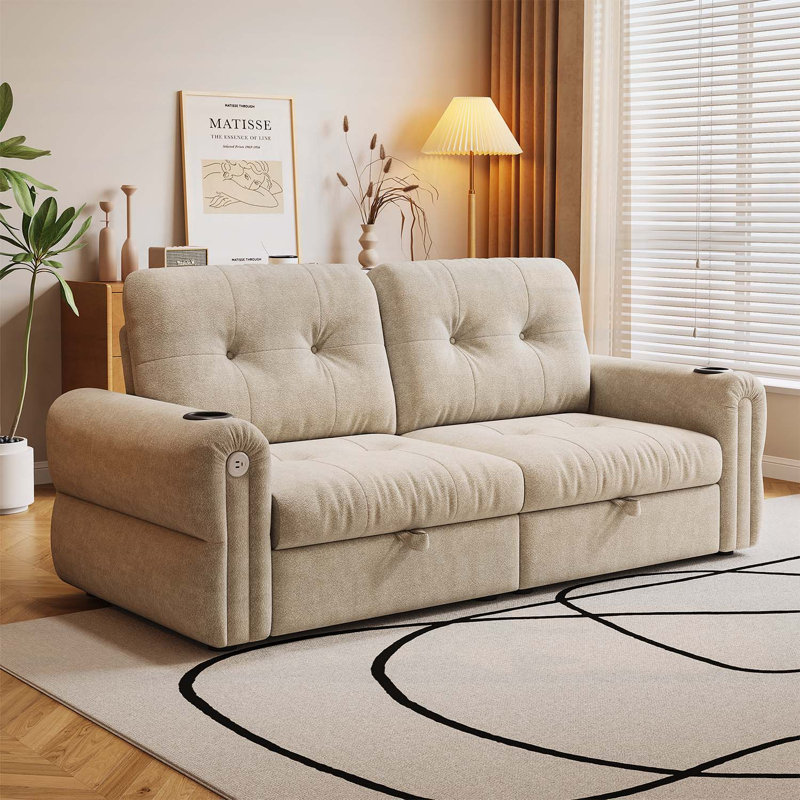 Multi-functional Light Grey Sofas, Steel Frame Convertibles For Modern Living
