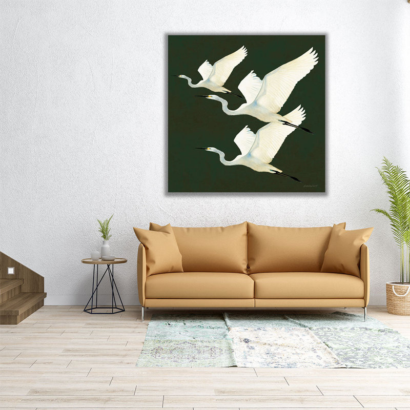 «Egrets Alighting II», reproduction d'art sur toile, H 24 po x l 24 po