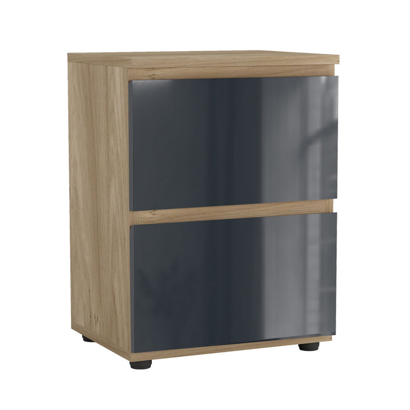 Otella 36cm W Metal Bedside Table, Oak/Grey