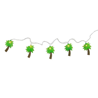 10-Count Green Tropical Palm Tree Outdoor Patio String Light Set 7.25ft White Wire