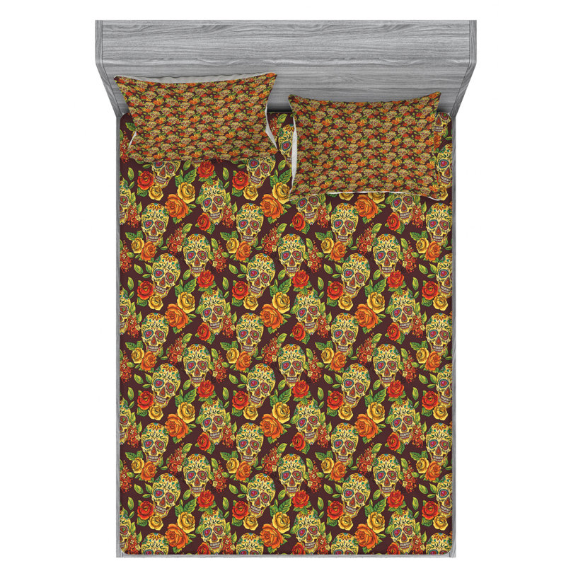 Microfiber Floral Sheet Set, Queen Sheet Set with Fitted Sheet