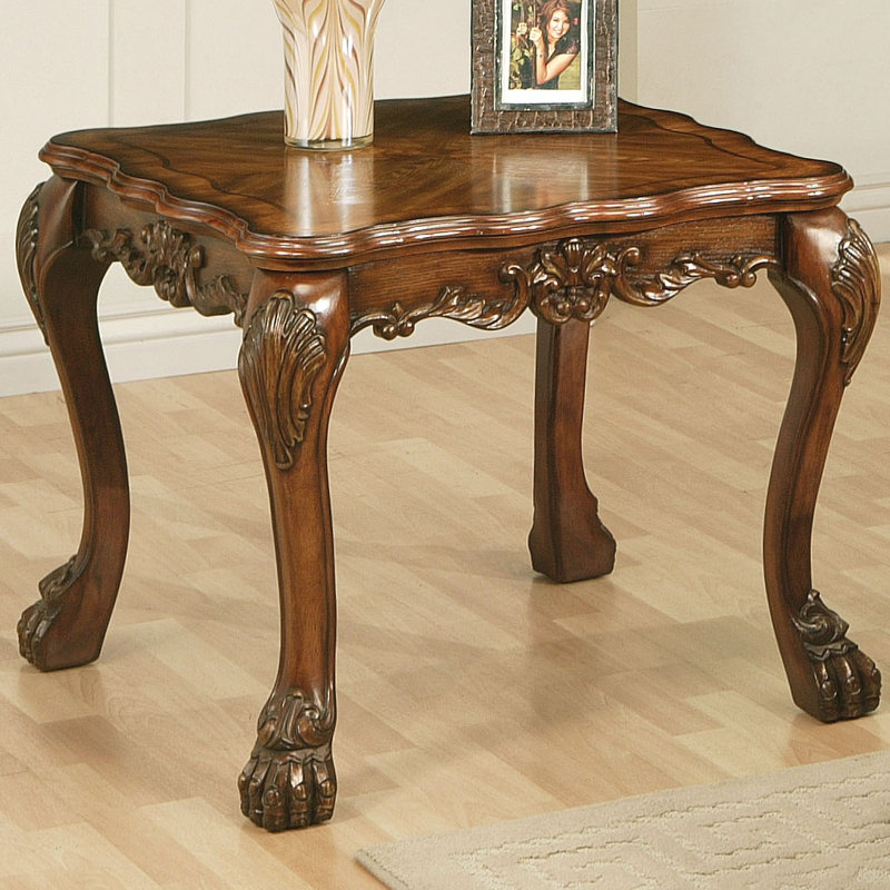 Table de bout carrée 28 "avec plateau festonné en bois Caruthers, Chêne cerise
