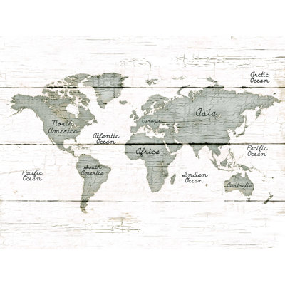 «World Map Wood Planks Gray», impression sur toile tendue