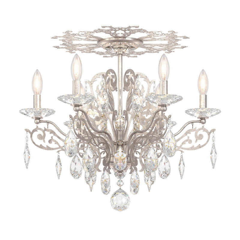 Filigrae 6 Light 23in x 18.5in Semi-Flush Mount in Antique Silver with Clear Heritage Handcut Crystals, Antique Silver
