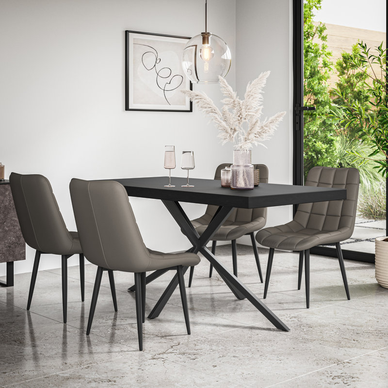 Akaalbir 4 - Person Dining Set, Black/Black/Grey