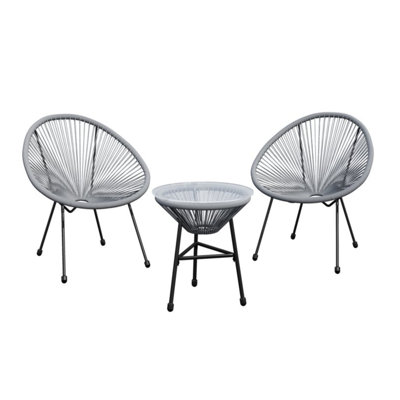 Ensemble bistro 3 pièces avec 2 chaises noires et table en verre Acapulco