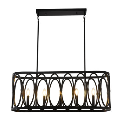 Rustic Metal Oval - Ring 5 - Light Kitchen Island Linear Chandelier