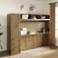 Lit escamotable double avec garde-robe, tiroirs et tablettes ouvertes, bois antique