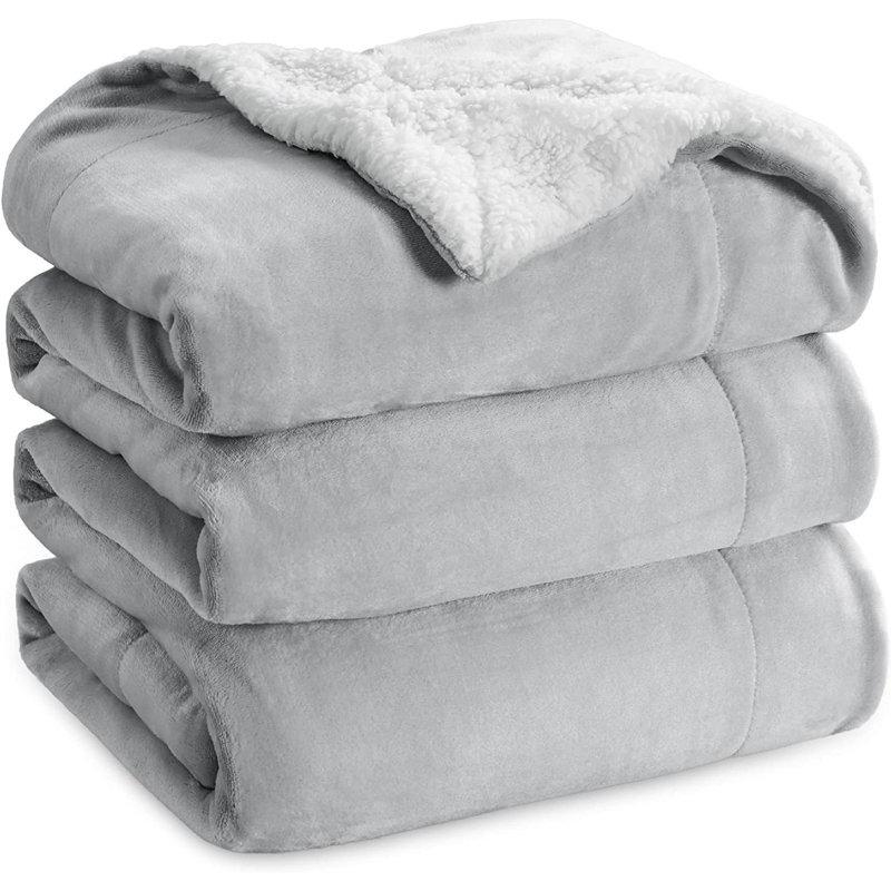 Sherpa Reversible Throw Blanket, Light Grey, 220" W x 240" L