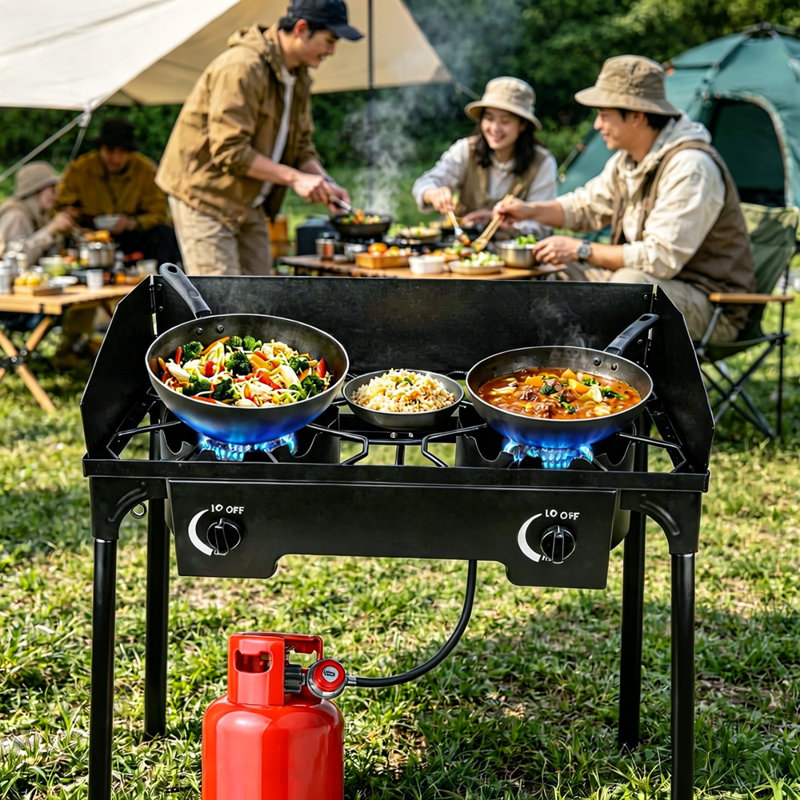Réchaud de camping 2 brûleurs (noir)