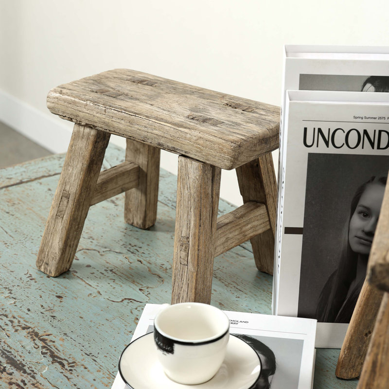 11" W Rustic Vintage Mini Stool – Rectangular Wooden Accent with Weathered Natural Finish