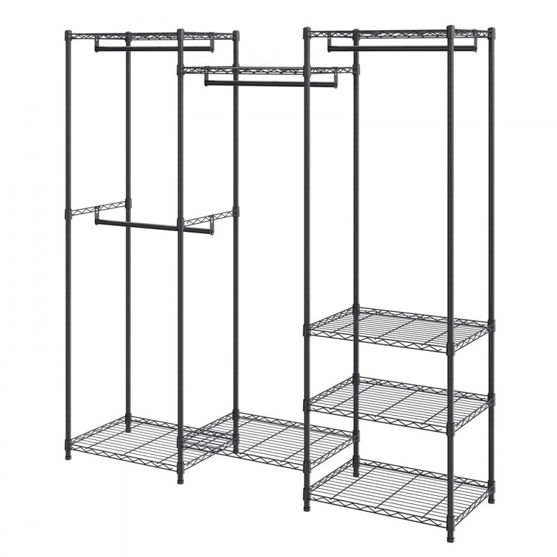 Heavy Duty Clothes Rack, Rolling Clothing Garment Rack with 4 Hang Rods & 8 Storage Tiers, Adjustable Custom Closet Rack, Freestanding Wardrobe for Hanging Clothes, 800 lbs Load Capacity