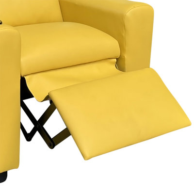 Fauteuil inclinable pour enfants en cuir de polyuréthane jaune 23 po avec porte-gobelet Marisa