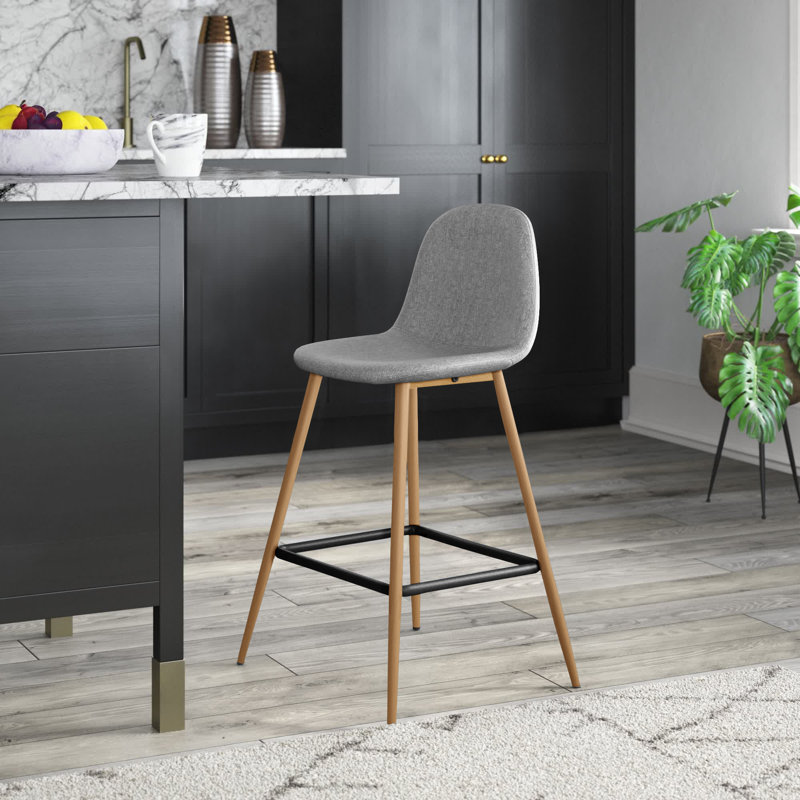 Heilig Upholstered Counter Stool with Metal Frame, Drak Gray/Natural