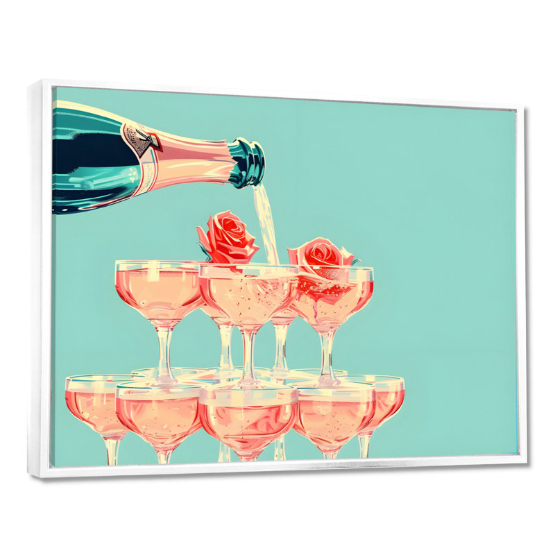 Champagne champagne bulles - Art mural champagne, Toile encadrée flottée blanche, H 12 po x l 20 po x P 1 po