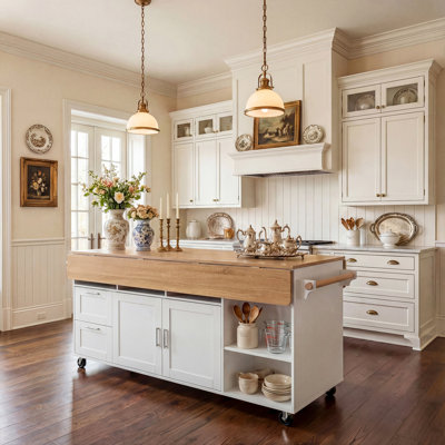 63"W  Kitchen Island With Leaf