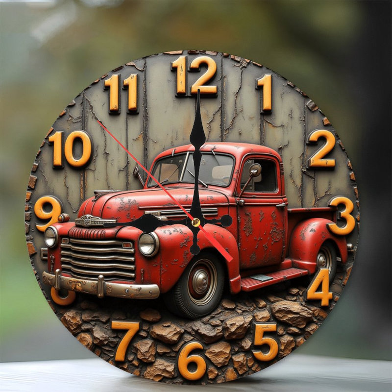 Horloge murale 10 po en MDF rond avec mouvement à quartz silencieux et crochet sans perceuse (piles AA non incluses)